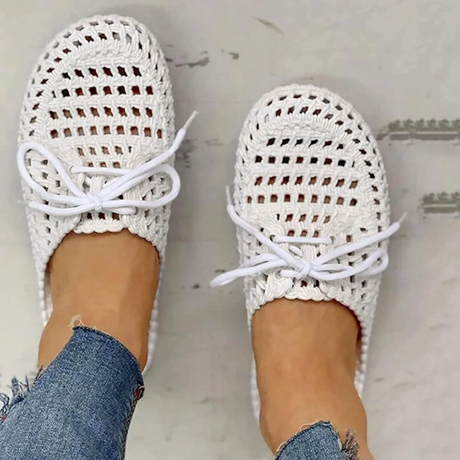 AKIWOS Walking Shoes for Women,Lady Casual Breathable Hollow-Out Round Toe Slip-On Shoes Flat with Sneakers