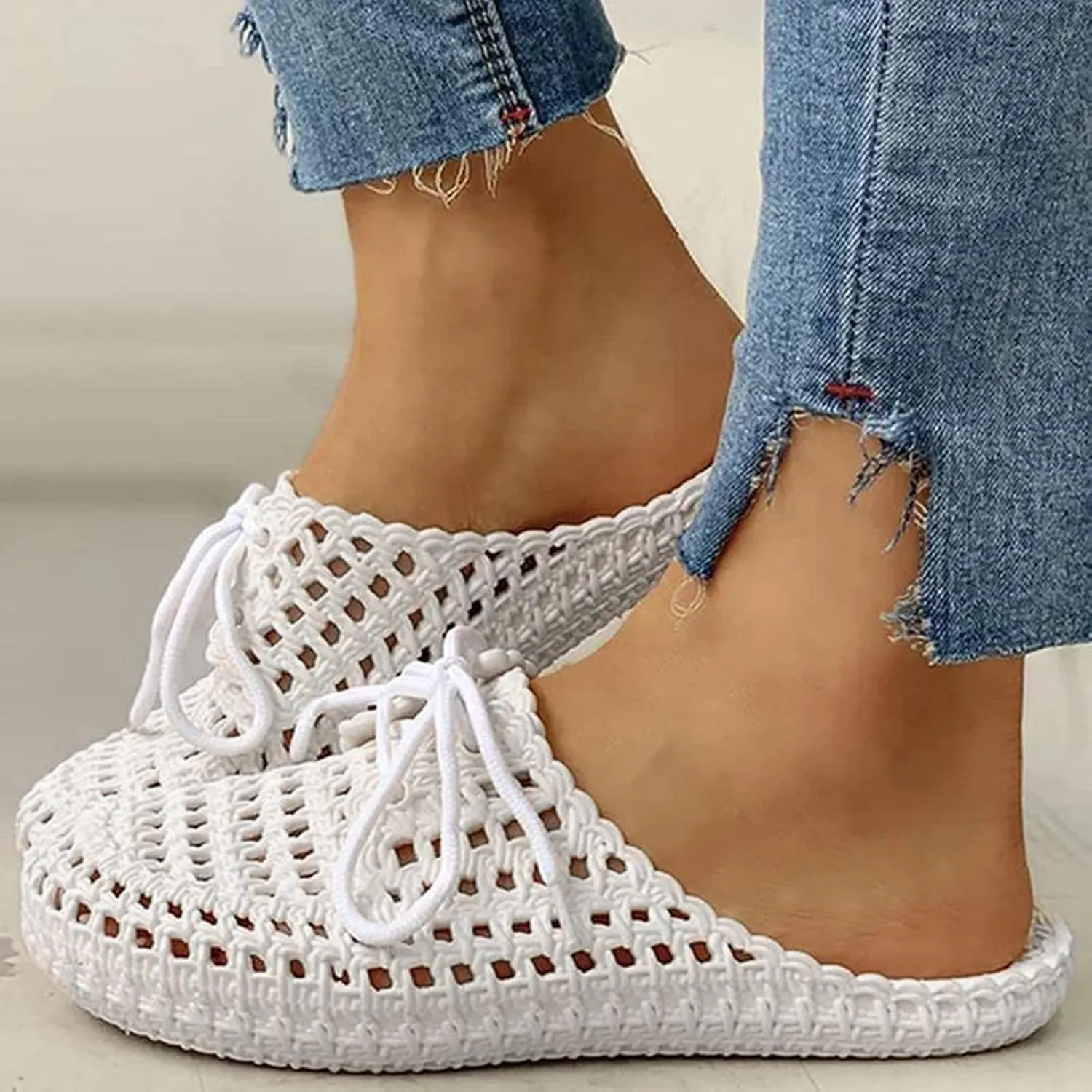 AKIWOS Walking Shoes for Women,Lady Casual Breathable Hollow-Out Round Toe Slip-On Shoes Flat with Sneakers