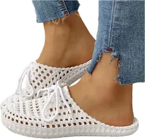 AKIWOS Walking Shoes for Women,Lady Casual Breathable Hollow-Out Round Toe Slip-On Shoes Flat with Sneakers