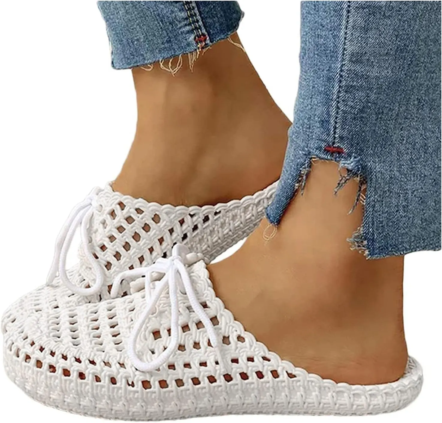 AKIWOS Walking Shoes for Women,Lady Casual Breathable Hollow-Out Round Toe Slip-On Shoes Flat with Sneakers