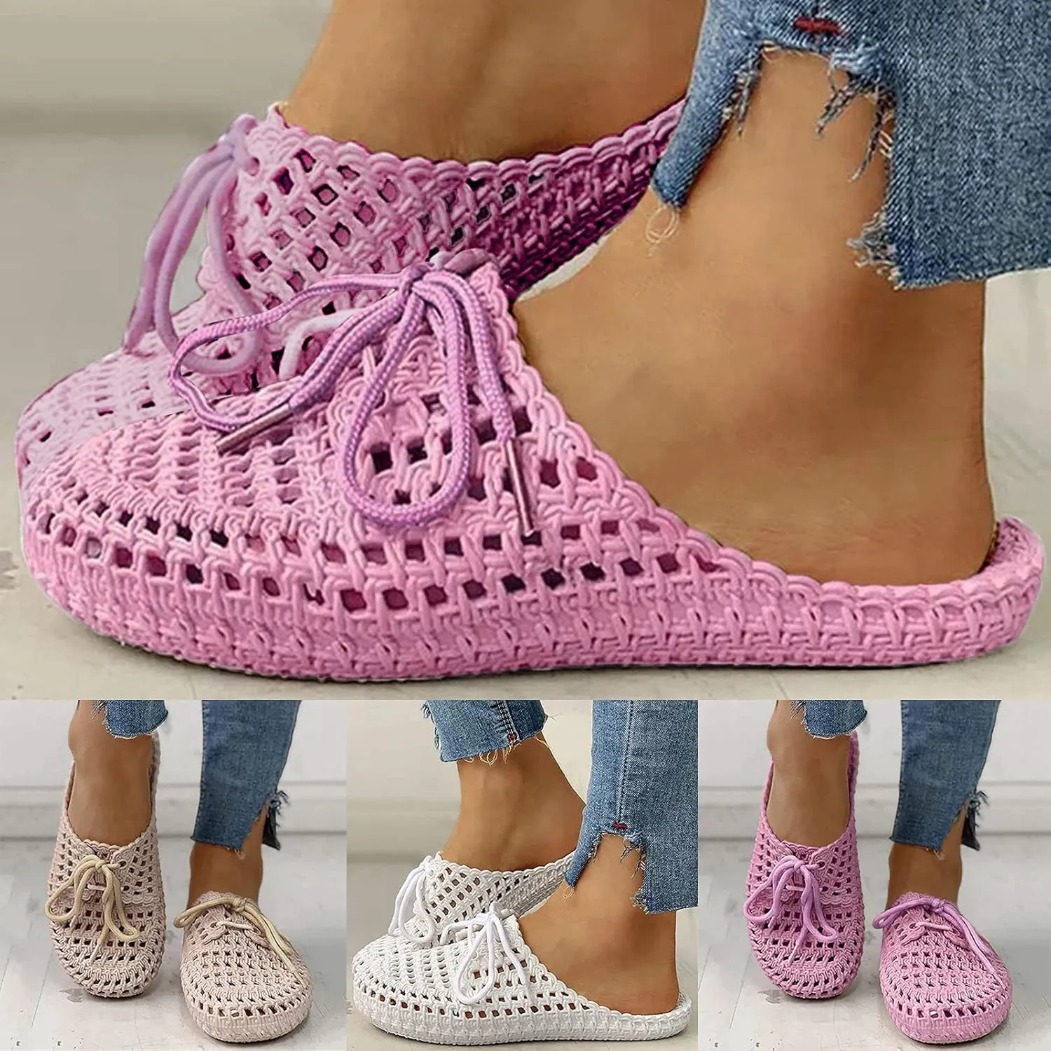 AKIWOS Walking Shoes for Women,Lady Casual Breathable Hollow-Out Round Toe Slip-On Shoes Flat with Sneakers