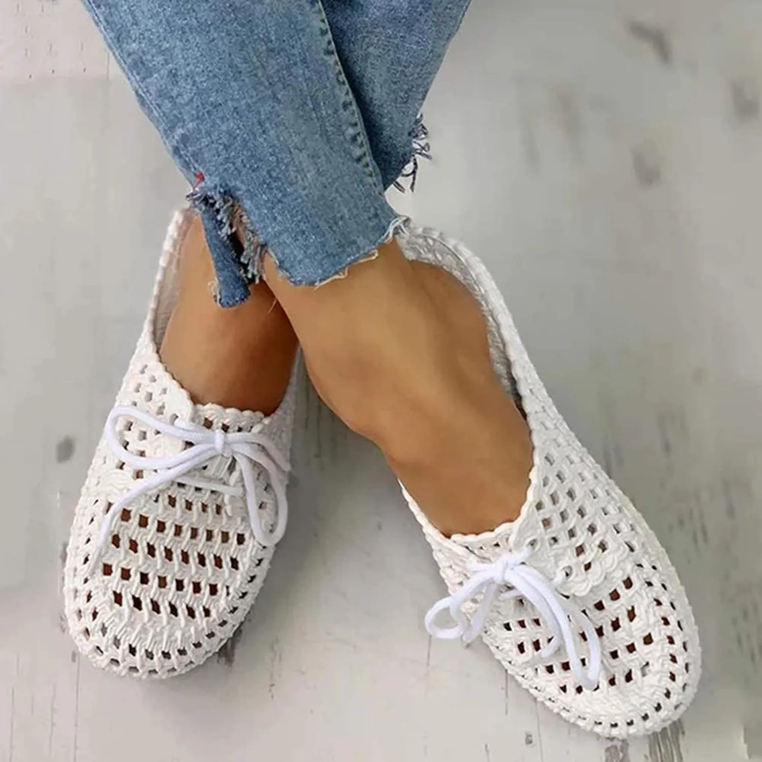 AKIWOS Walking Shoes for Women,Lady Casual Breathable Hollow-Out Round Toe Slip-On Shoes Flat with Sneakers