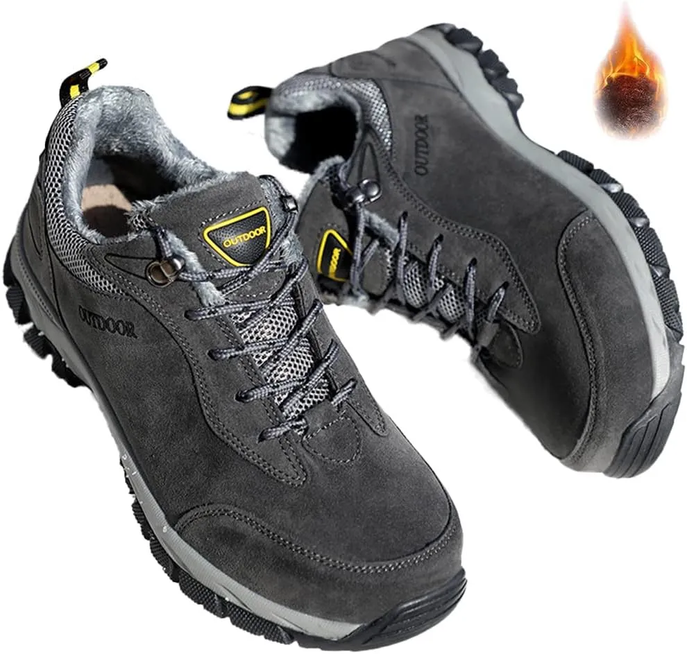 AngryMonkey Mens Suede Hiking Shoes Waterproof Platform Lace Up Slip On Autumn&Winter with Arch Support Ankle Plus Size Outdoor Sneakers