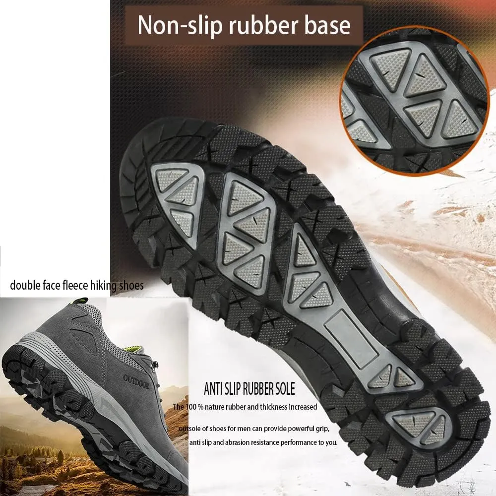 AngryMonkey Mens Suede Hiking Shoes Waterproof Platform Lace Up Slip On Autumn&Winter with Arch Support Ankle Plus Size Outdoor Sneakers