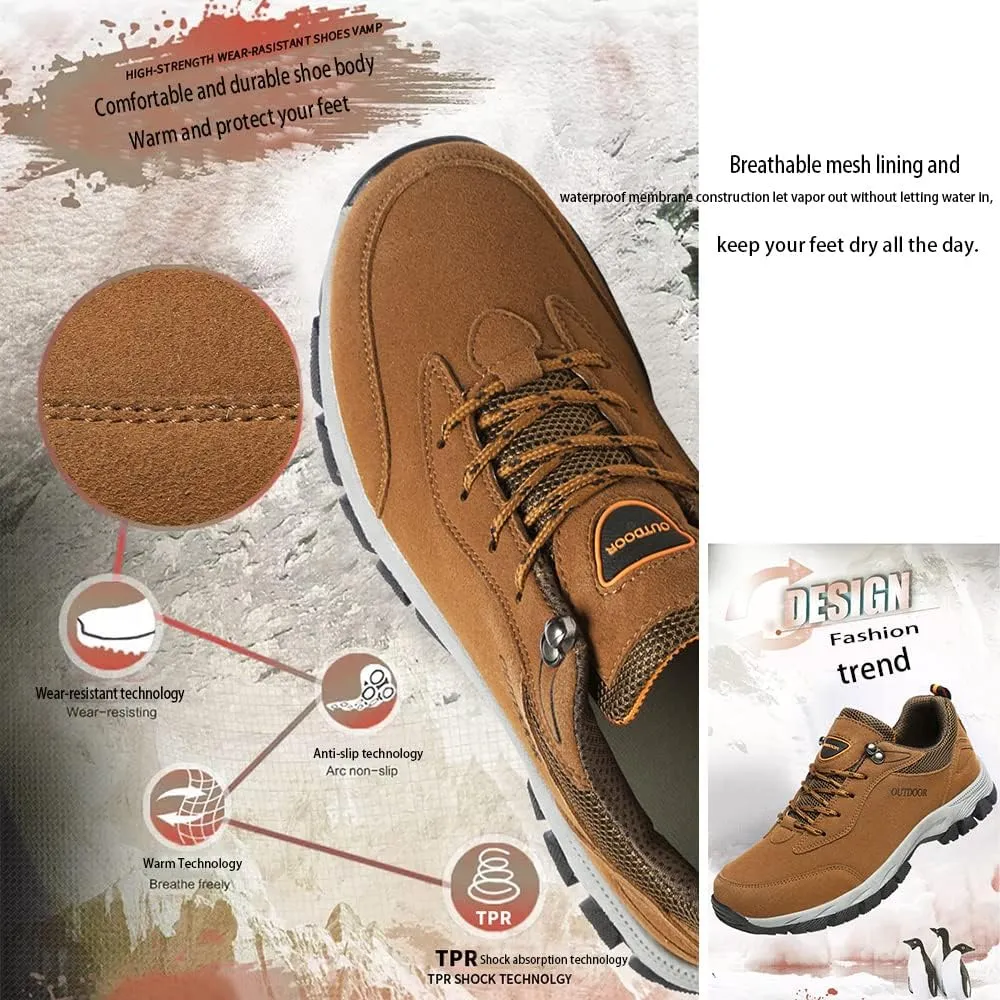 AngryMonkey Mens Suede Hiking Shoes Waterproof Platform Lace Up Slip On Autumn&Winter with Arch Support Ankle Plus Size Outdoor Sneakers