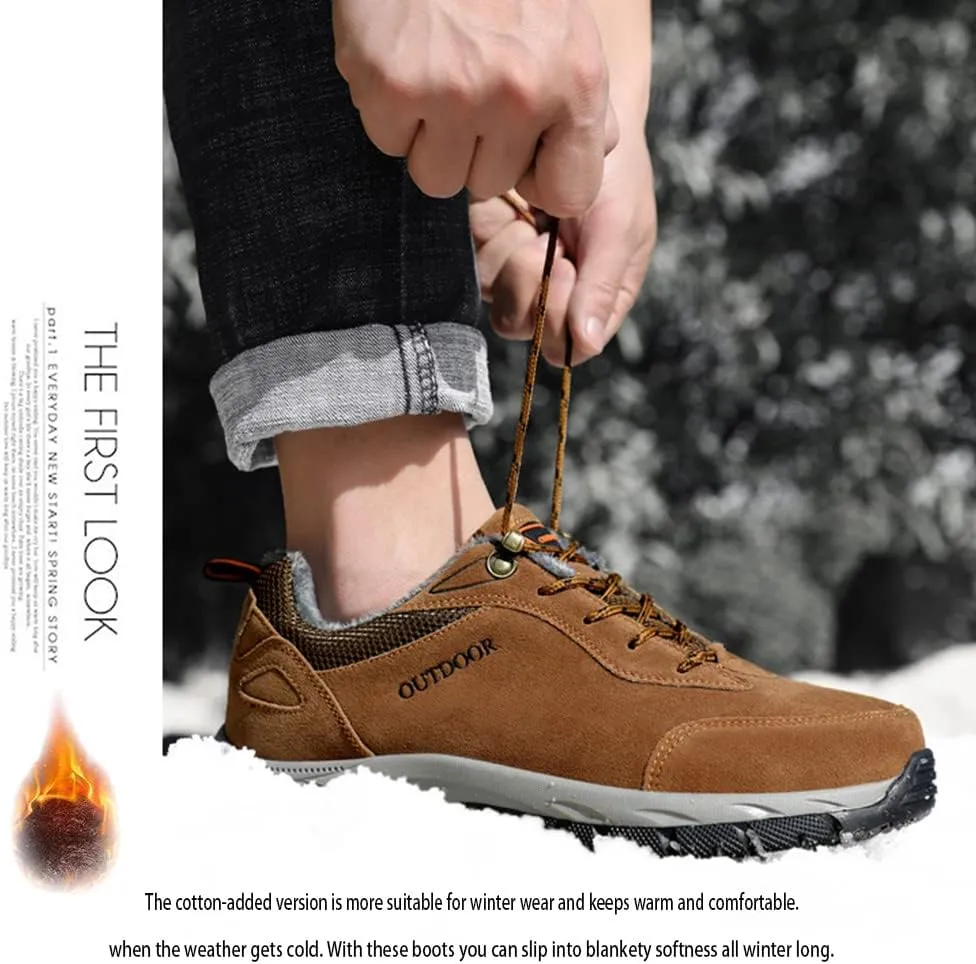 AngryMonkey Mens Suede Hiking Shoes Waterproof Platform Lace Up Slip On Autumn&Winter with Arch Support Ankle Plus Size Outdoor Sneakers