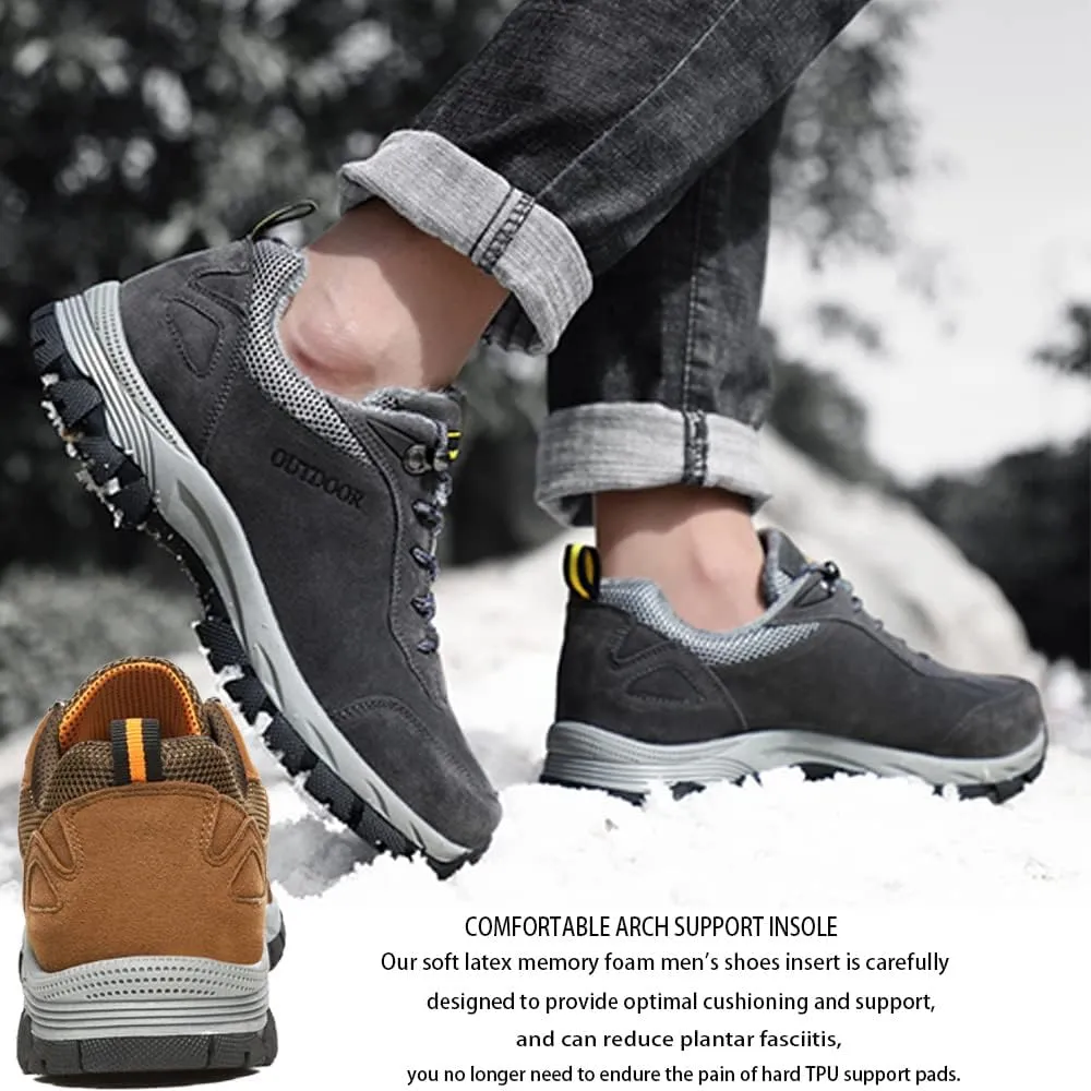 AngryMonkey Mens Suede Hiking Shoes Waterproof Platform Lace Up Slip On Autumn&Winter with Arch Support Ankle Plus Size Outdoor Sneakers