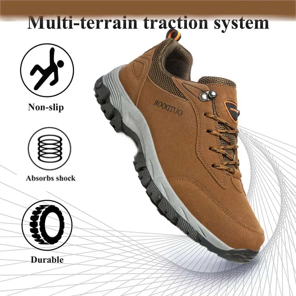 AngryMonkey Mens Suede Hiking Shoes Waterproof Platform Lace Up Slip On Autumn&Winter with Arch Support Ankle Plus Size Outdoor Sneakers