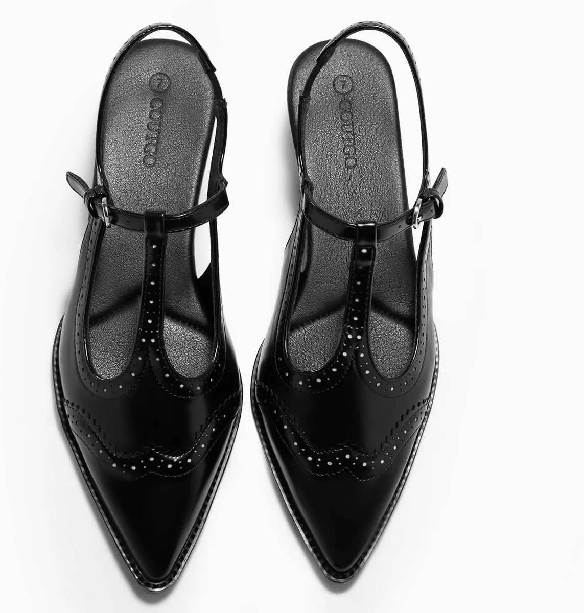 Coutgo Womens Slingback Kitten Heels Oxford T Strap Pumps Low Heel Closed Pointed Toe Vintage Dress Shoes