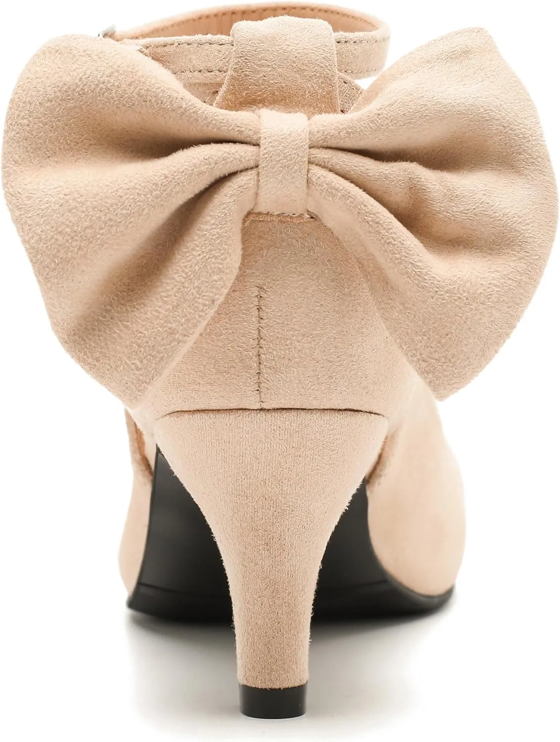 Enelauge Women's Mary Jane Bow Closed Toe Vintage Pumps Low Kitten Heel Retro Ankle Strap Buckle Comfortable Vintage Wedding Evening Party Dress Office Work Church Shoes