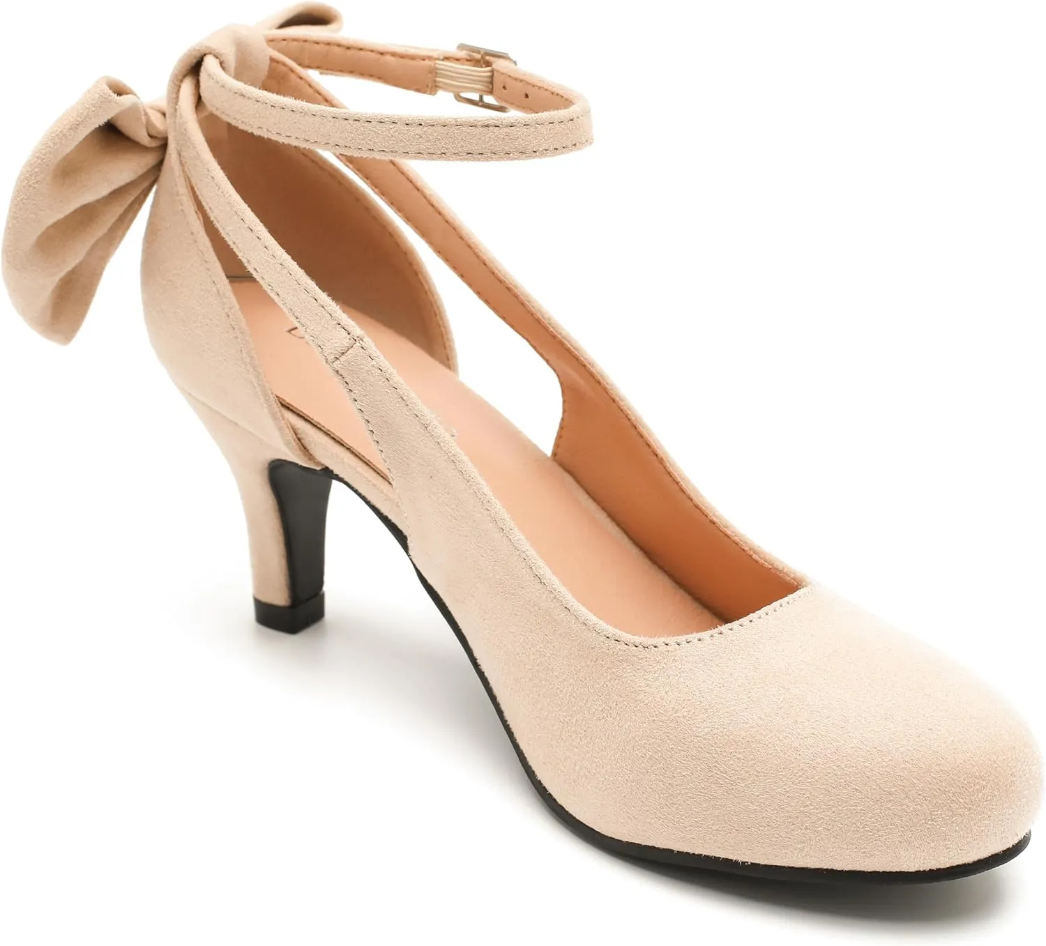 Enelauge Women's Mary Jane Bow Closed Toe Vintage Pumps Low Kitten Heel Retro Ankle Strap Buckle Comfortable Vintage Wedding Evening Party Dress Office Work Church Shoes
