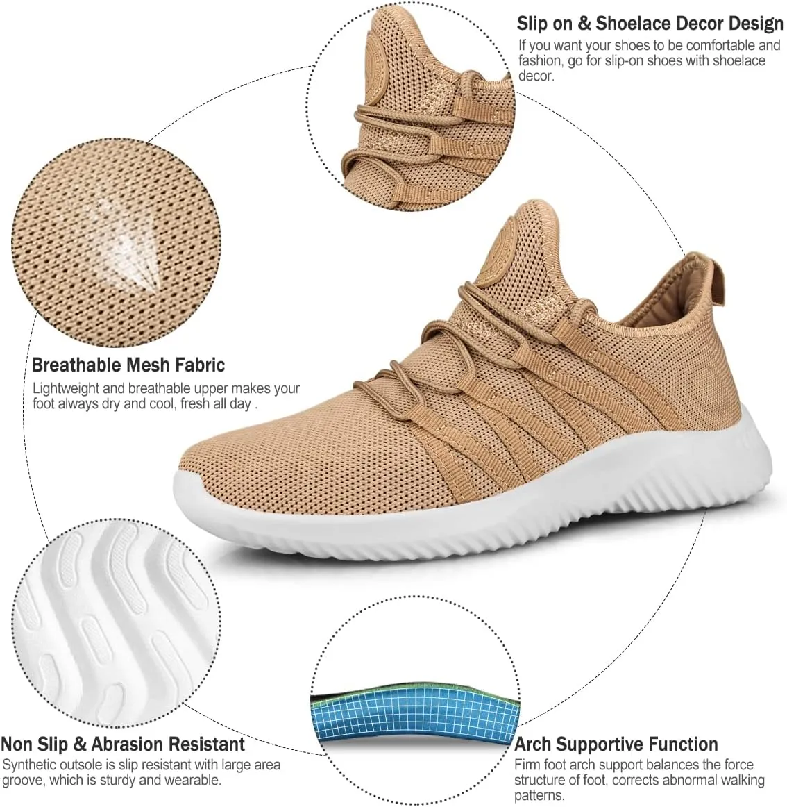 Feethit Womens Slip On Running Shoes Non Slip Walking Shoes Lightweight Gym Workout Shoes Breathable Fashion Sneakers