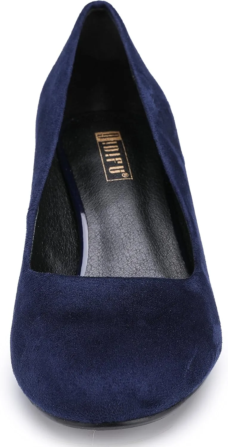 IDIFU Women's Classic Low Heels Dress Pumps 2 Inch Kitten Heel Round Toe Office Wedding Shoes