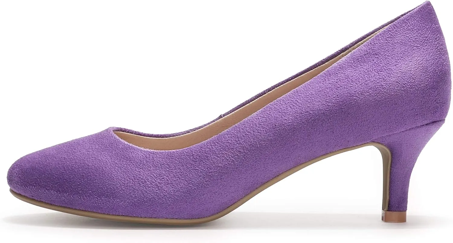 IDIFU Women's Classic Low Heels Dress Pumps 2 Inch Kitten Heel Round Toe Office Wedding Shoes
