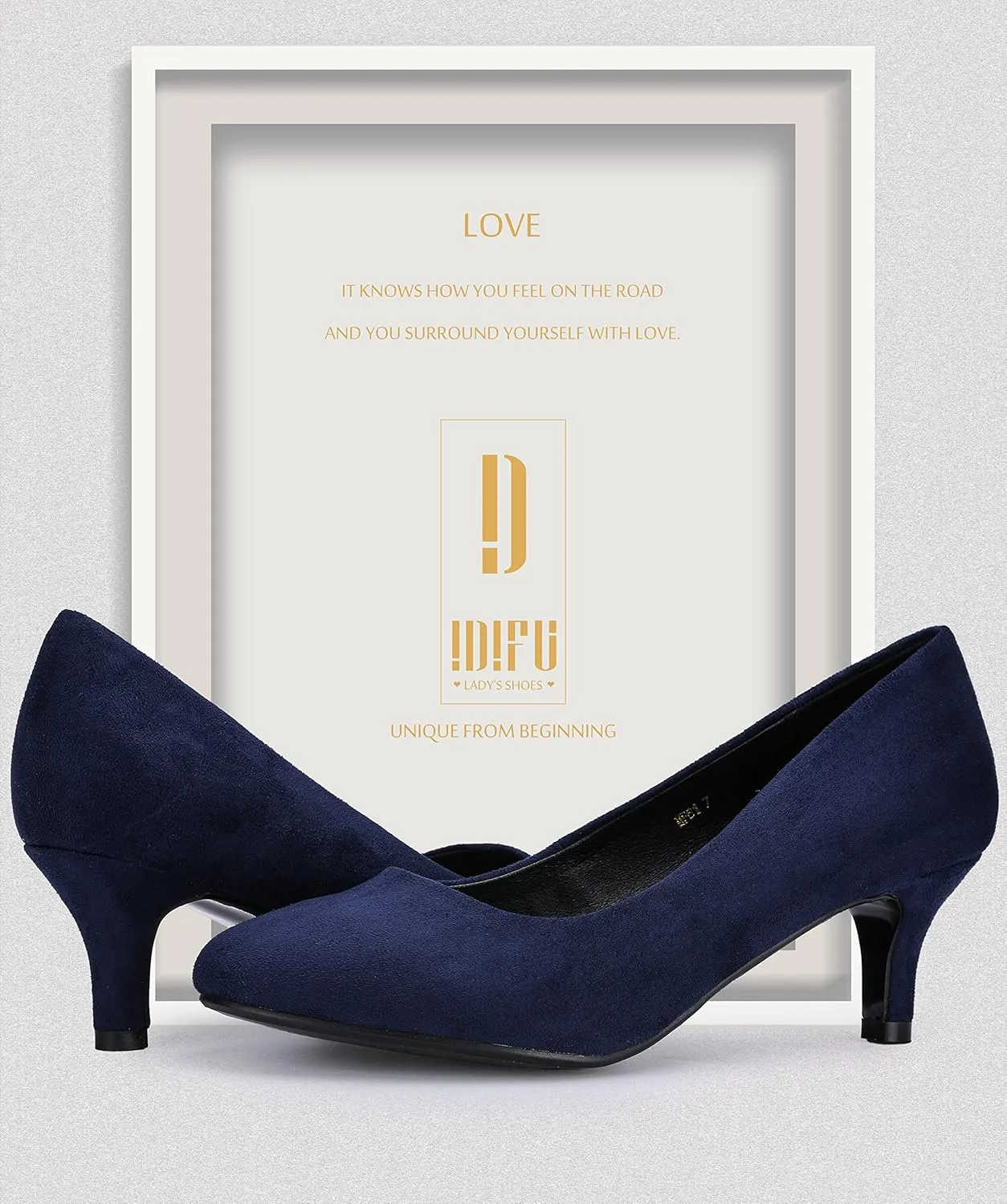 IDIFU Women's Classic Low Heels Dress Pumps 2 Inch Kitten Heel Round Toe Office Wedding Shoes