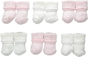 Jefferies Socks Baby Girls Boys Rock-A-Bye Bootie Socks 6 Pack, White/Pink, 9-18 Months