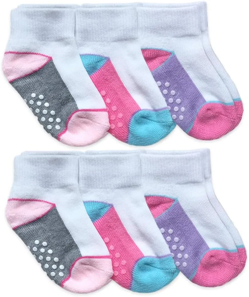 Jefferies Socks Baby Girls Non-Skid Color Block Half Cushion Quarter Socks 6 Pair Pack