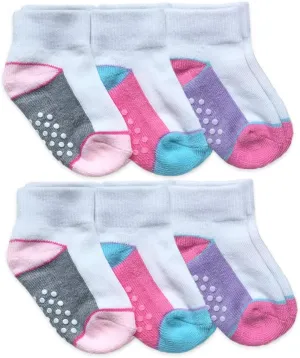 Jefferies Socks Baby Girls Non-Skid Color Block Half Cushion Quarter Socks 6 Pair Pack