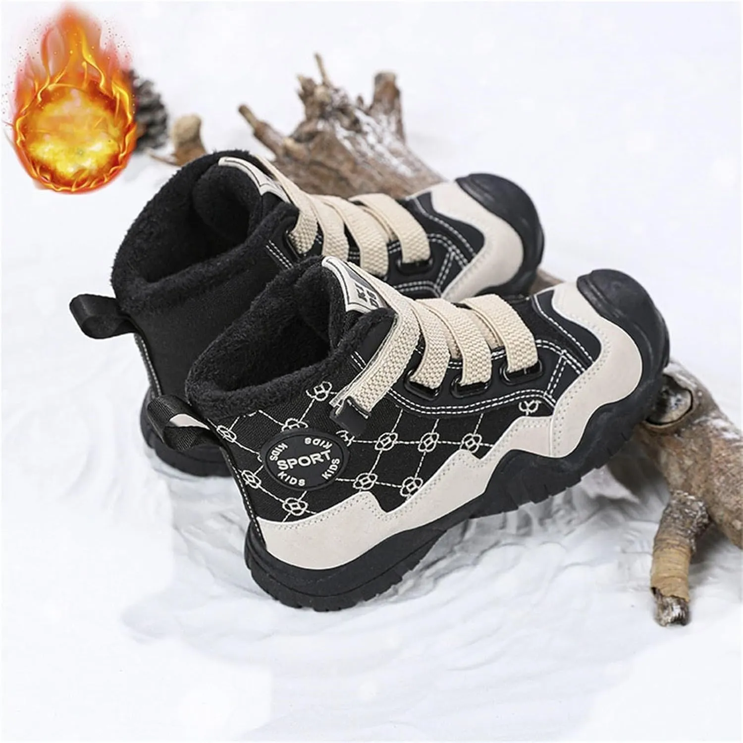 Kids Winter Barefoot Hiking Boots Wide Toe Box Waterproof Fleece Lined Platform Sneakers for Boys Girls
