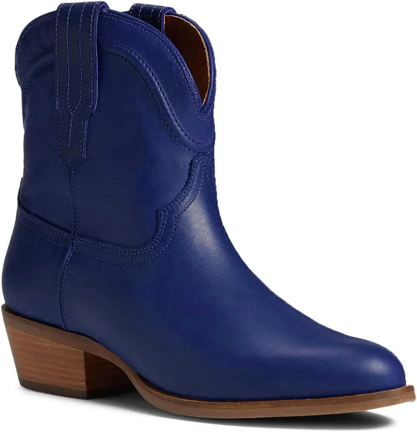 LEHOOR Women Cowboy Western Ankle Boots Pointed toe Low Stacked Heel Cowgirl Booties V Cut Retro Slouch 2 Inch Chunky Block Heel Slip On Short Dress Boots Wide Calf Casual Winter 4-11 M US