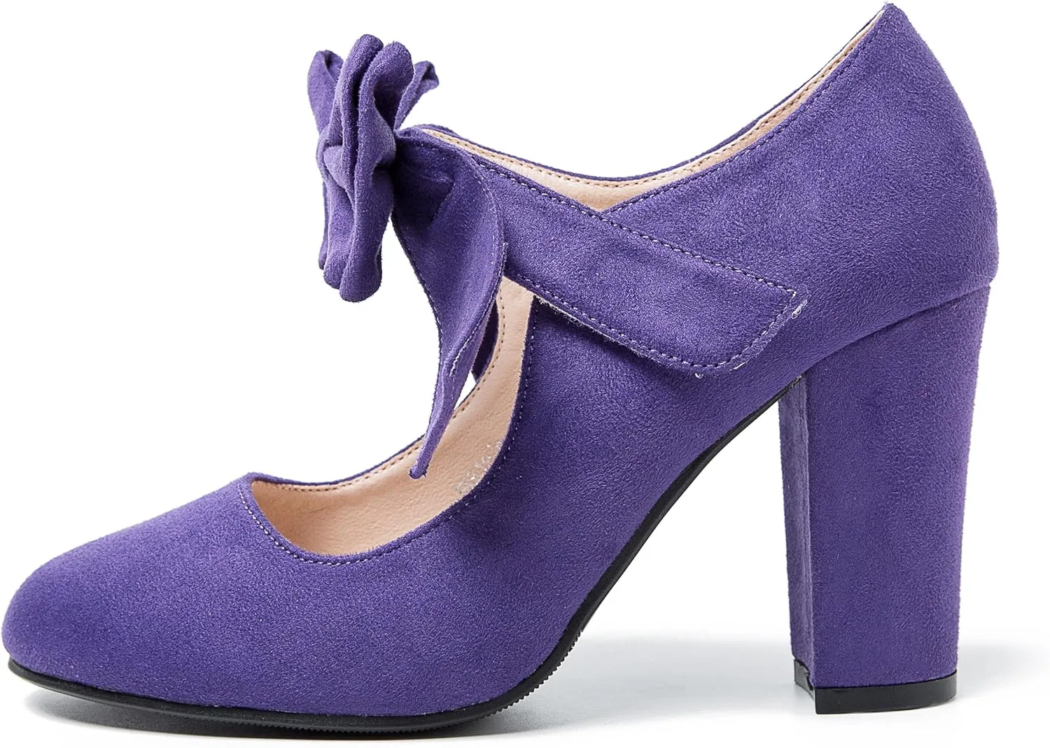MAIERNISI JESSI Women's Bowknot Mary Jane Block Heel Round Pumps Closed Toe Dress Shoes