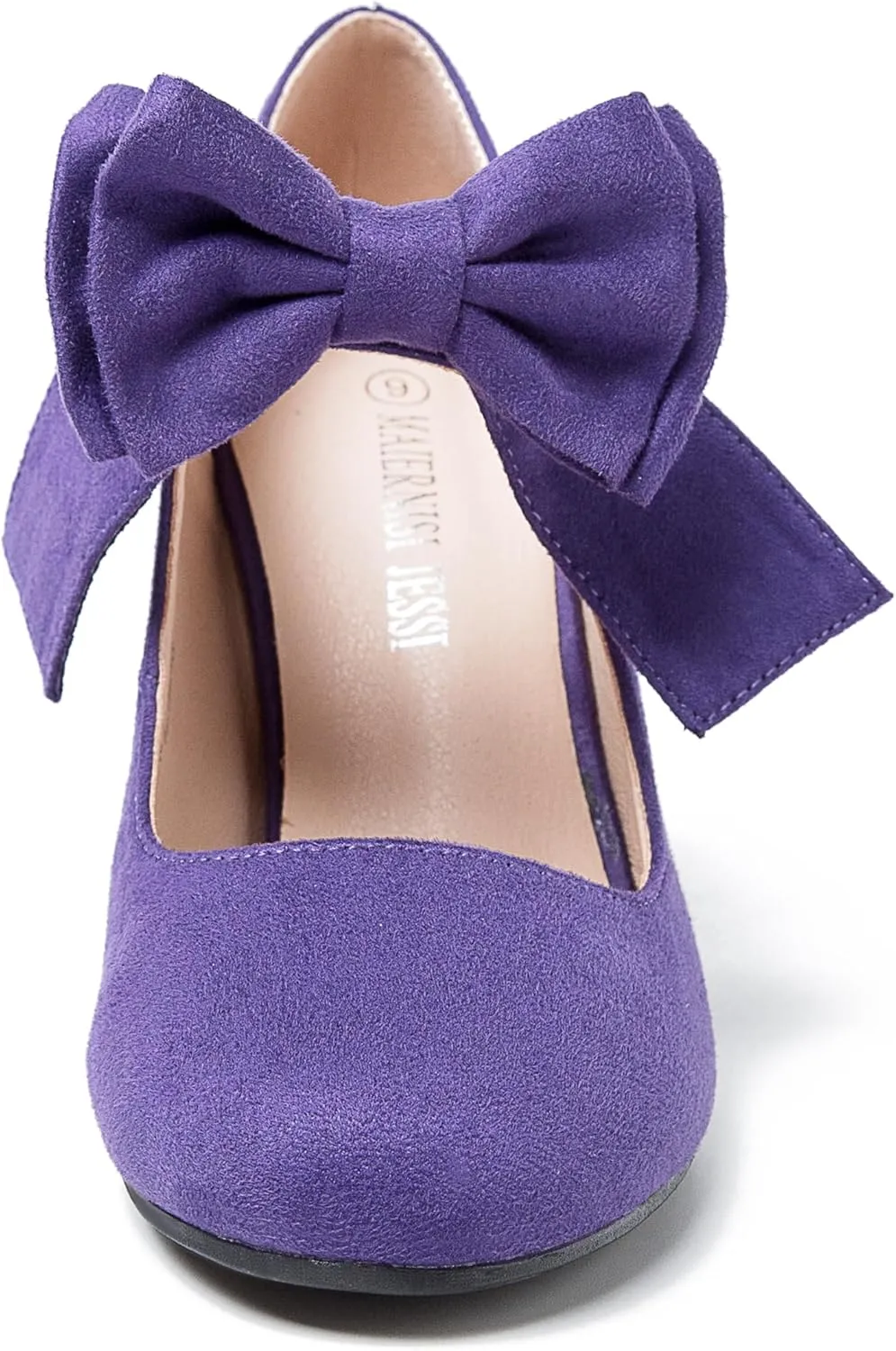 MAIERNISI JESSI Women's Bowknot Mary Jane Block Heel Round Pumps Closed Toe Dress Shoes