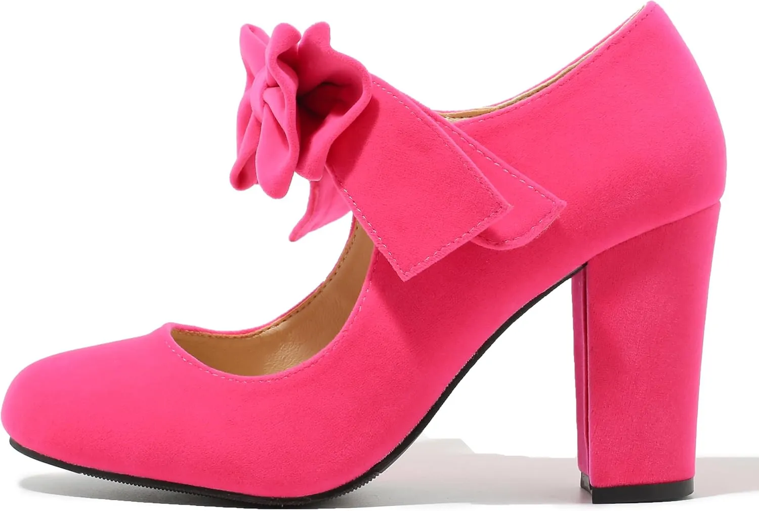 MAIERNISI JESSI Women's Bowknot Mary Jane Block Heel Round Pumps Closed Toe Dress Shoes