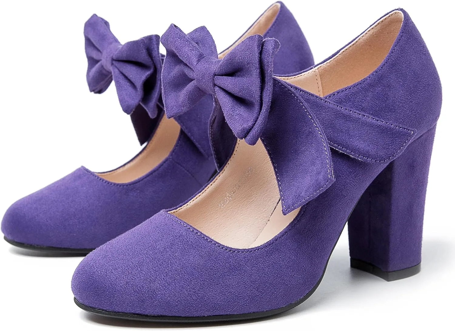 MAIERNISI JESSI Women's Bowknot Mary Jane Block Heel Round Pumps Closed Toe Dress Shoes