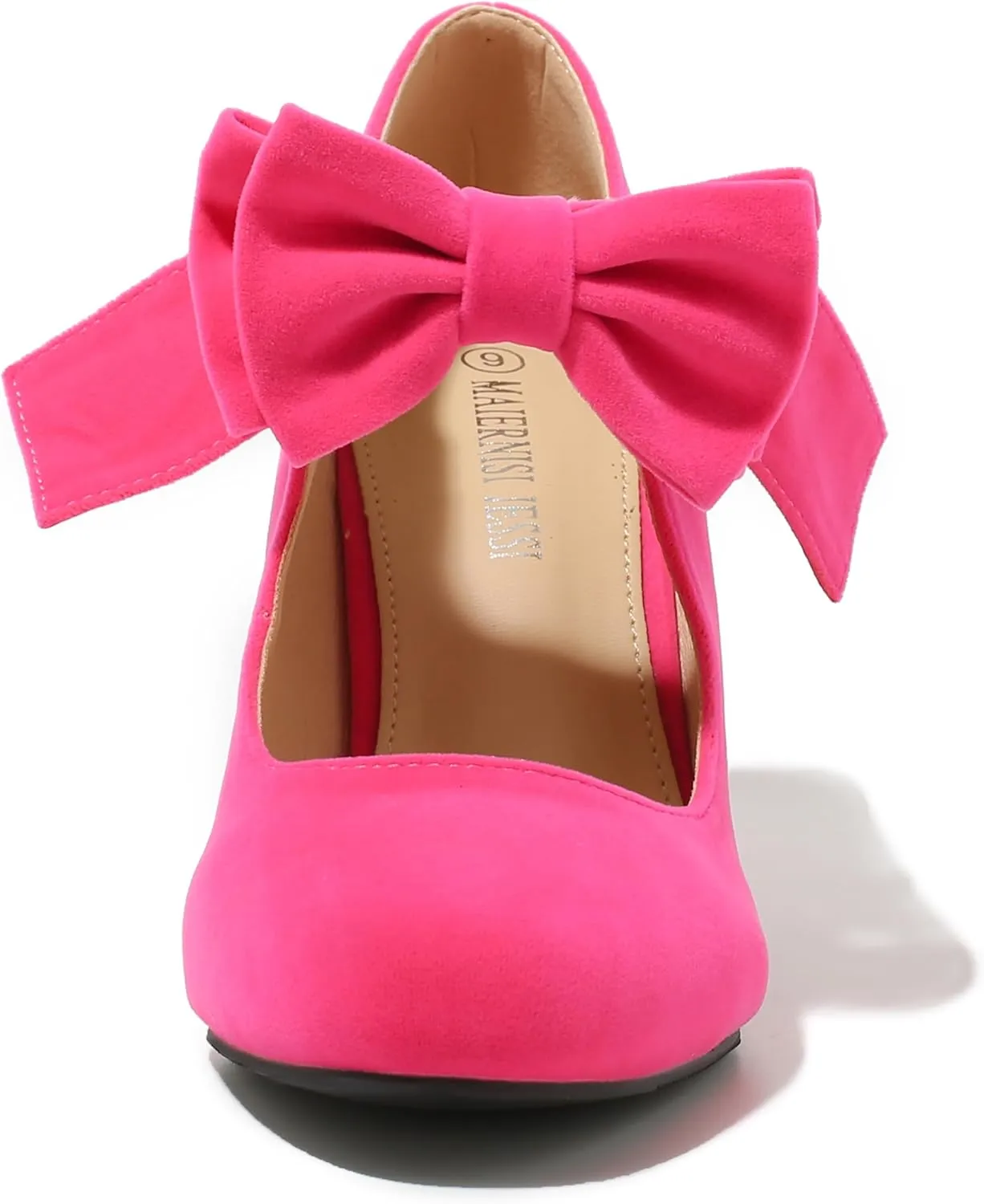 MAIERNISI JESSI Women's Bowknot Mary Jane Block Heel Round Pumps Closed Toe Dress Shoes