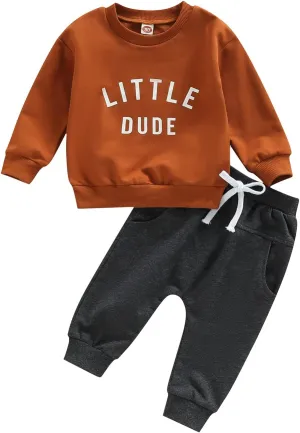 Newborn Baby Boy Fall Clothes Long Sleeve Round Neck Letter Print Sweatshirt Top Long Pants Cute Toddler Winter Outfits