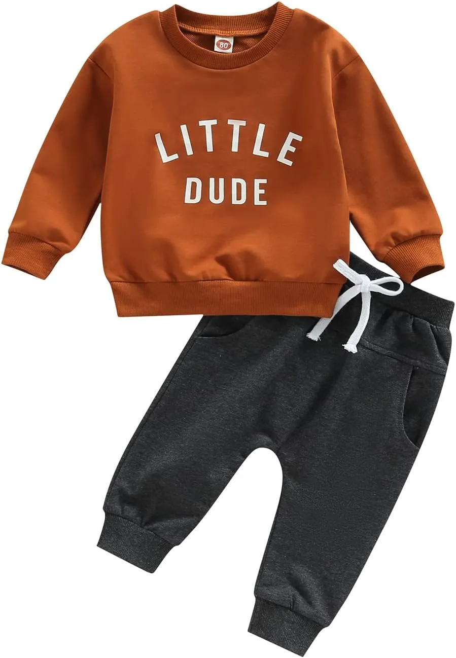 Newborn Baby Boy Fall Clothes Long Sleeve Round Neck Letter Print Sweatshirt Top Long Pants Cute Toddler Winter Outfits