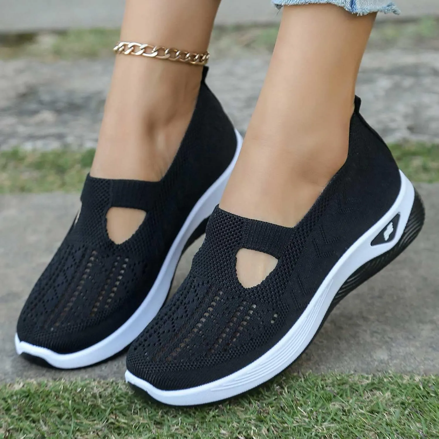 Orthowalk Womens Shoes Woven Arch Support Slip-On Sneakers Breathable Soft Indoor Outdoor Casual Walking Anti-Skid Sport Shoe