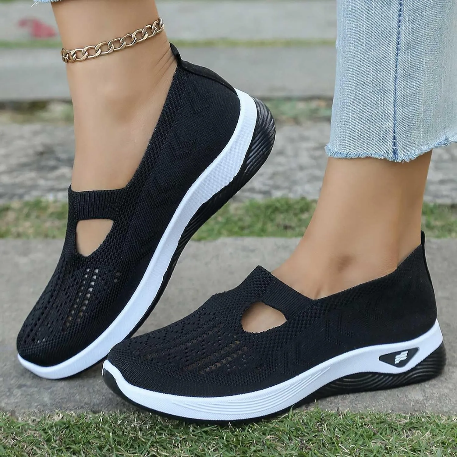 Orthowalk Womens Shoes Woven Arch Support Slip-On Sneakers Breathable Soft Indoor Outdoor Casual Walking Anti-Skid Sport Shoe