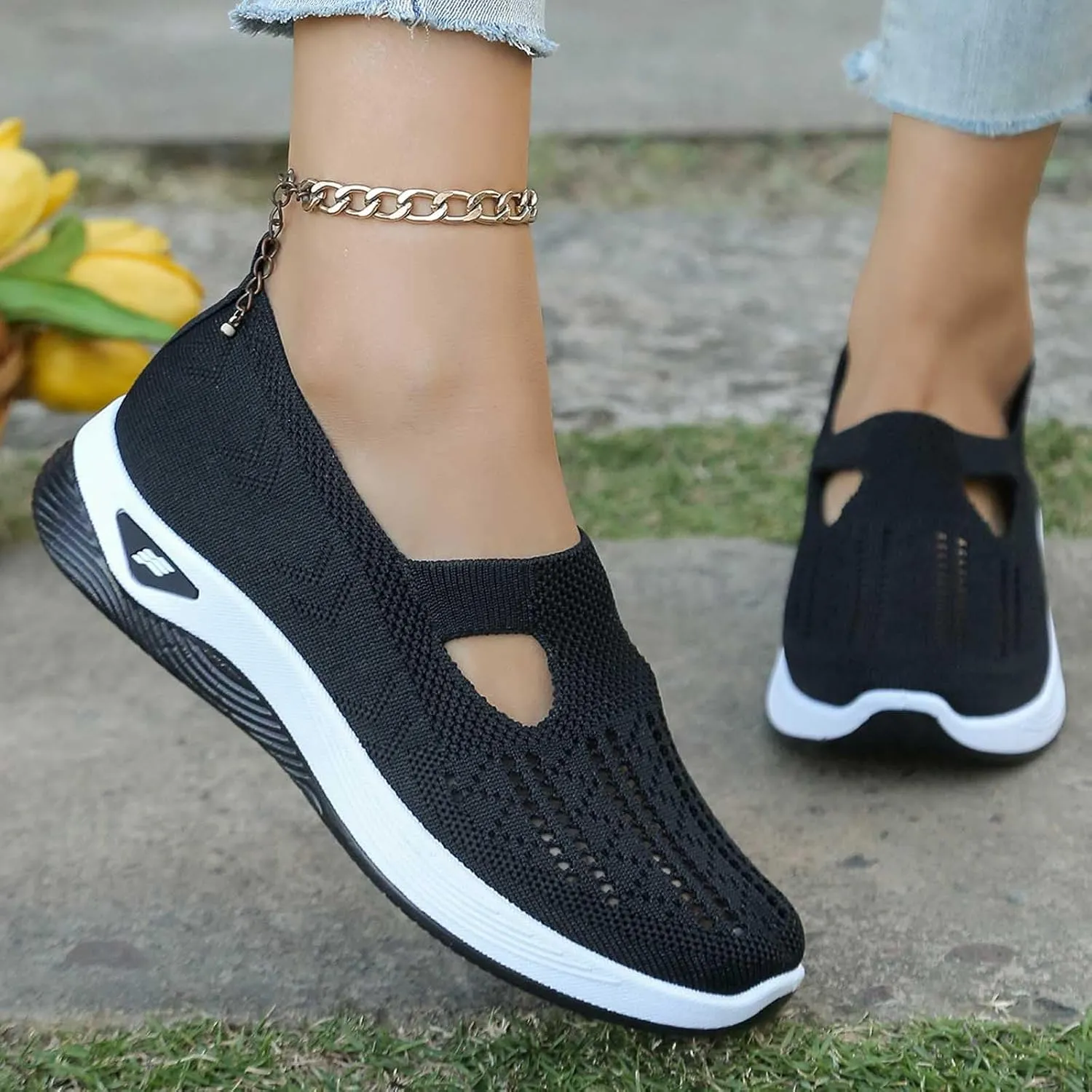 Orthowalk Womens Shoes Woven Arch Support Slip-On Sneakers Breathable Soft Indoor Outdoor Casual Walking Anti-Skid Sport Shoe