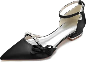 Satin Crystal Wedding Bride Comfortable Satin White Wedding Shoes Low Heels Ankle Strap Bridal Flats Evening Prom Party Dress Shoes