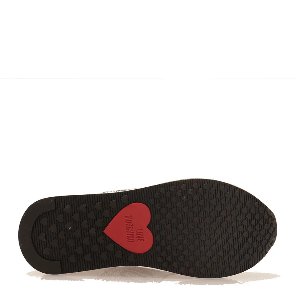 Scarpe Donna LOVE MOSCHINO Sneakers Running Slip On in Pelle Bianca con Fascia con Strass