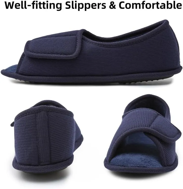 WALKFUN Men's and Women's Diabetic Shoes Open Toe Memory Foam Slippers Adjustable Closure Non-slip House Shoes