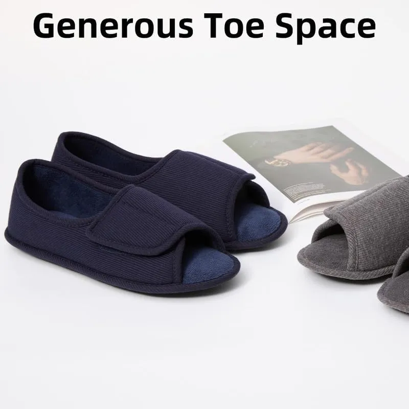 WALKFUN Men's and Women's Diabetic Shoes Open Toe Memory Foam Slippers Adjustable Closure Non-slip House Shoes