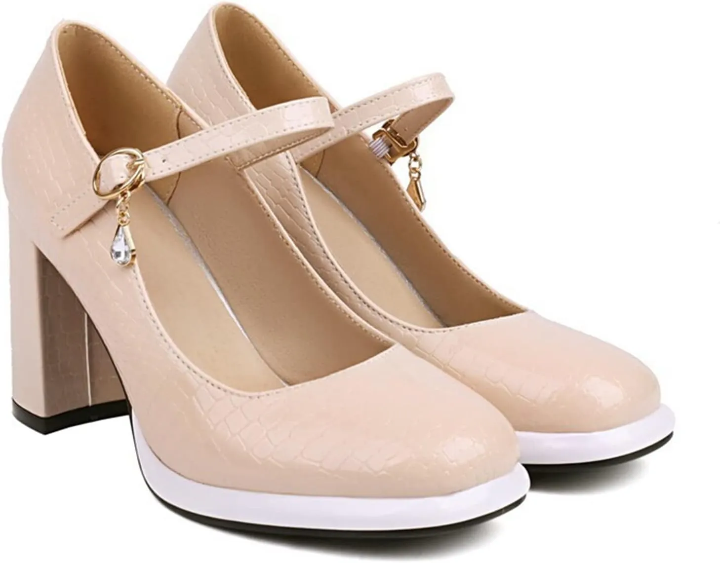 Women Chunky Platform Mary Jane Shoes Buckled Ankle Strap Square Toe High Heel Dress Wedding Pumps