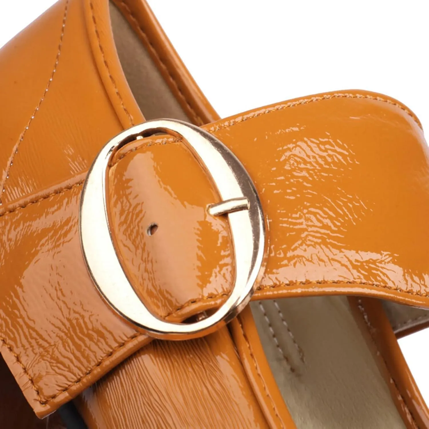 Women Retro Round Toe Mary Janes Patent Leather Chunky Mid Heel Pumps Casual Buckle Strap Dress Shoes