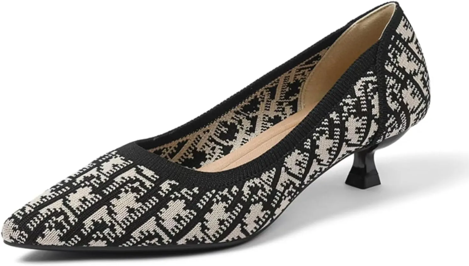 Womens Retro Pattern Breathable Mesh Knitted Kitten Heels Pumps Classical Pointed Toe Comfortable Casual Formal Dress Party Evening Shoes