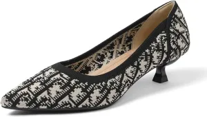 Womens Retro Pattern Breathable Mesh Knitted Kitten Heels Pumps Classical Pointed Toe Comfortable Casual Formal Dress Party Evening Shoes