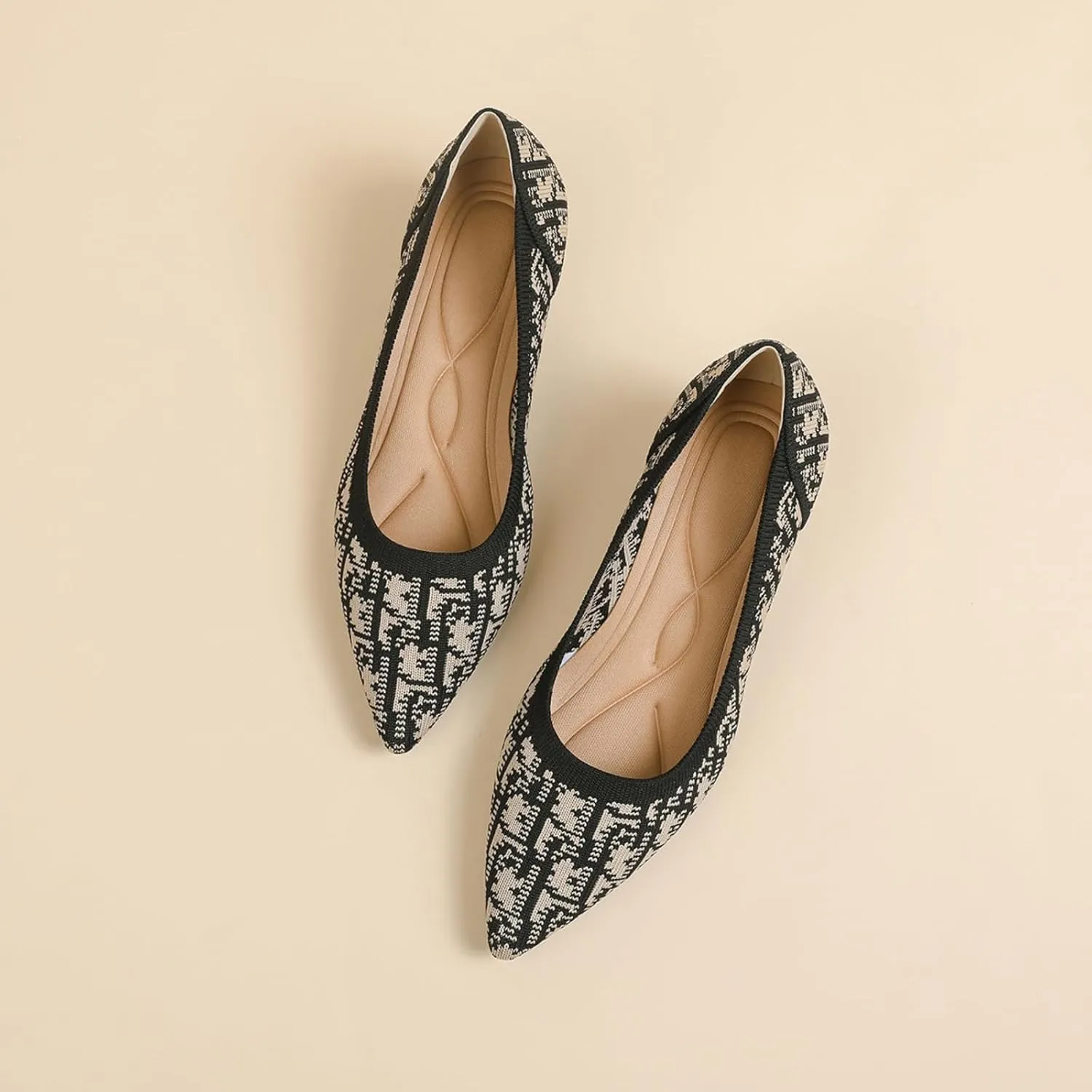 Womens Retro Pattern Breathable Mesh Knitted Kitten Heels Pumps Classical Pointed Toe Comfortable Casual Formal Dress Party Evening Shoes