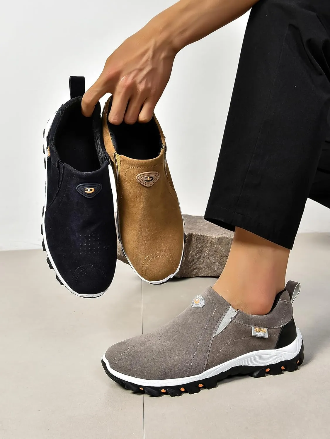 ZDLJYL Men's Suede Slip On Waterproof Anti-Slip Lightweight Orthopedic Fashion Loafers,Casual Breathable Low-top Safety Sneakers Walking Boat Shoe